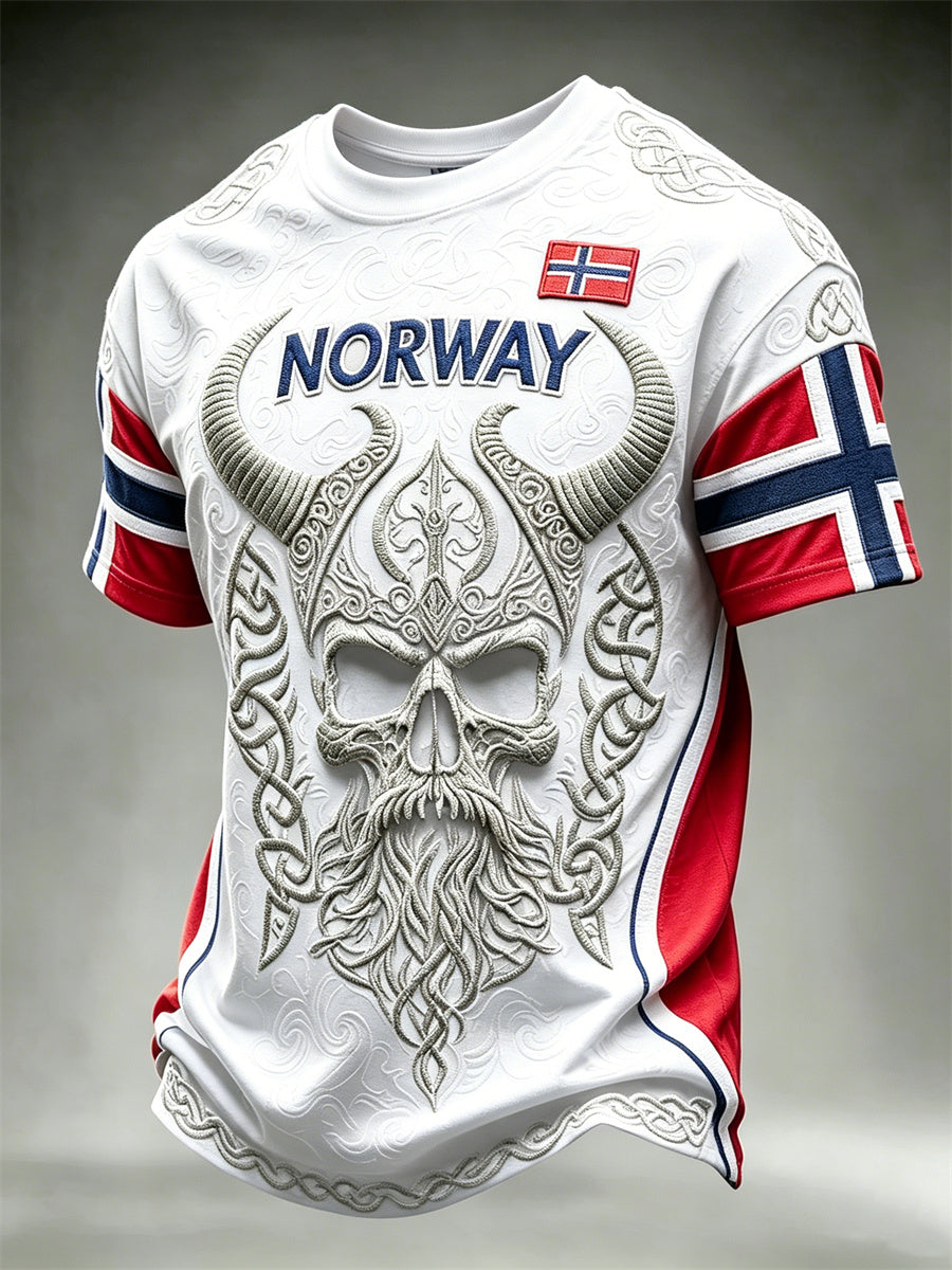 Men's Norway Viking Warrior Skull Celtic Knot Flag Print short sleeves t-shirt