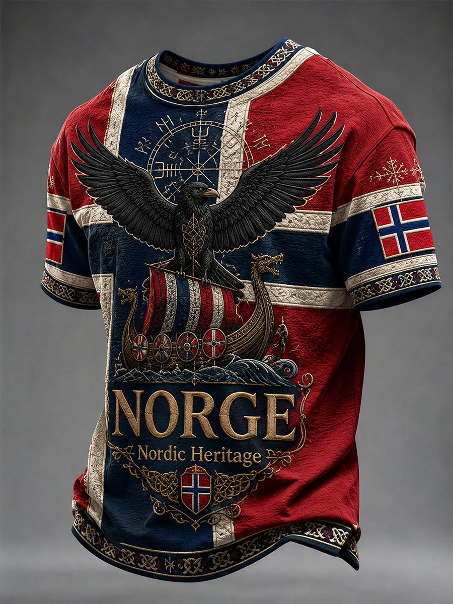 Retro Nordic Viking-Style Graphic Casual T-Shirt