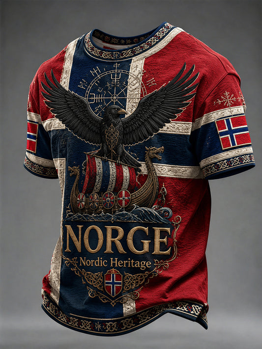 Retro Nordic Viking-Style Graphic Casual T-Shirt