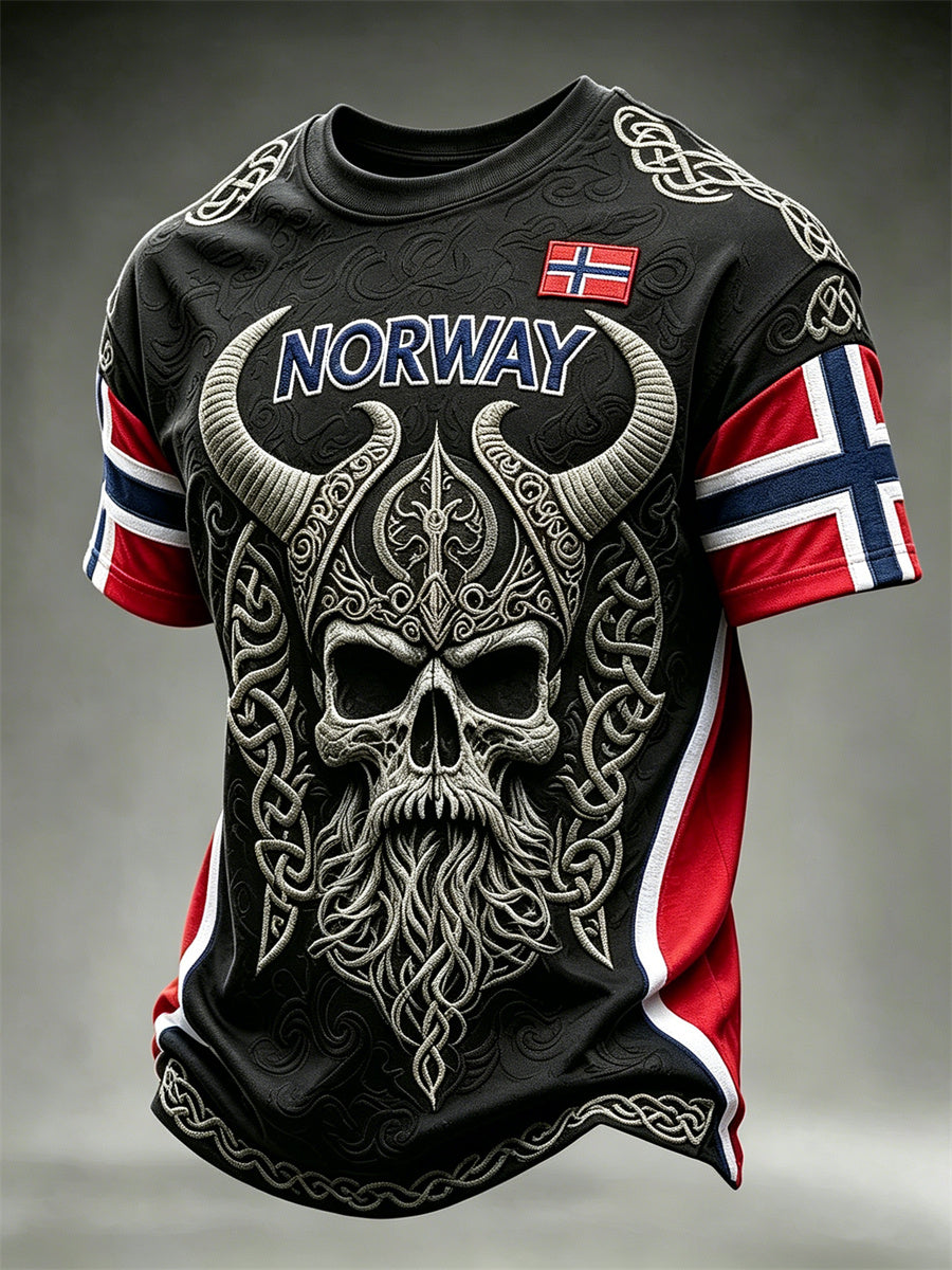 Men's Norway Viking Warrior Skull Celtic Knot Flag Print short sleeves t-shirt