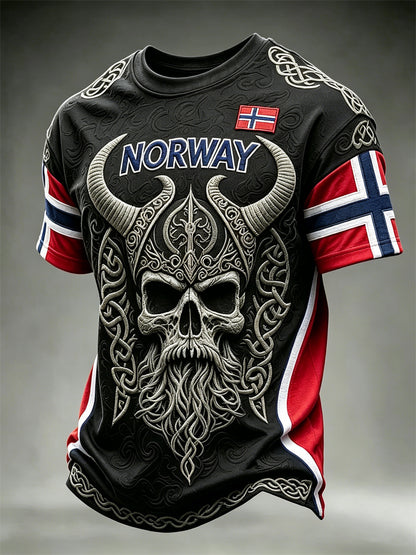 Men's Norway Viking Warrior Skull Celtic Knot Flag Print short sleeves t-shirt