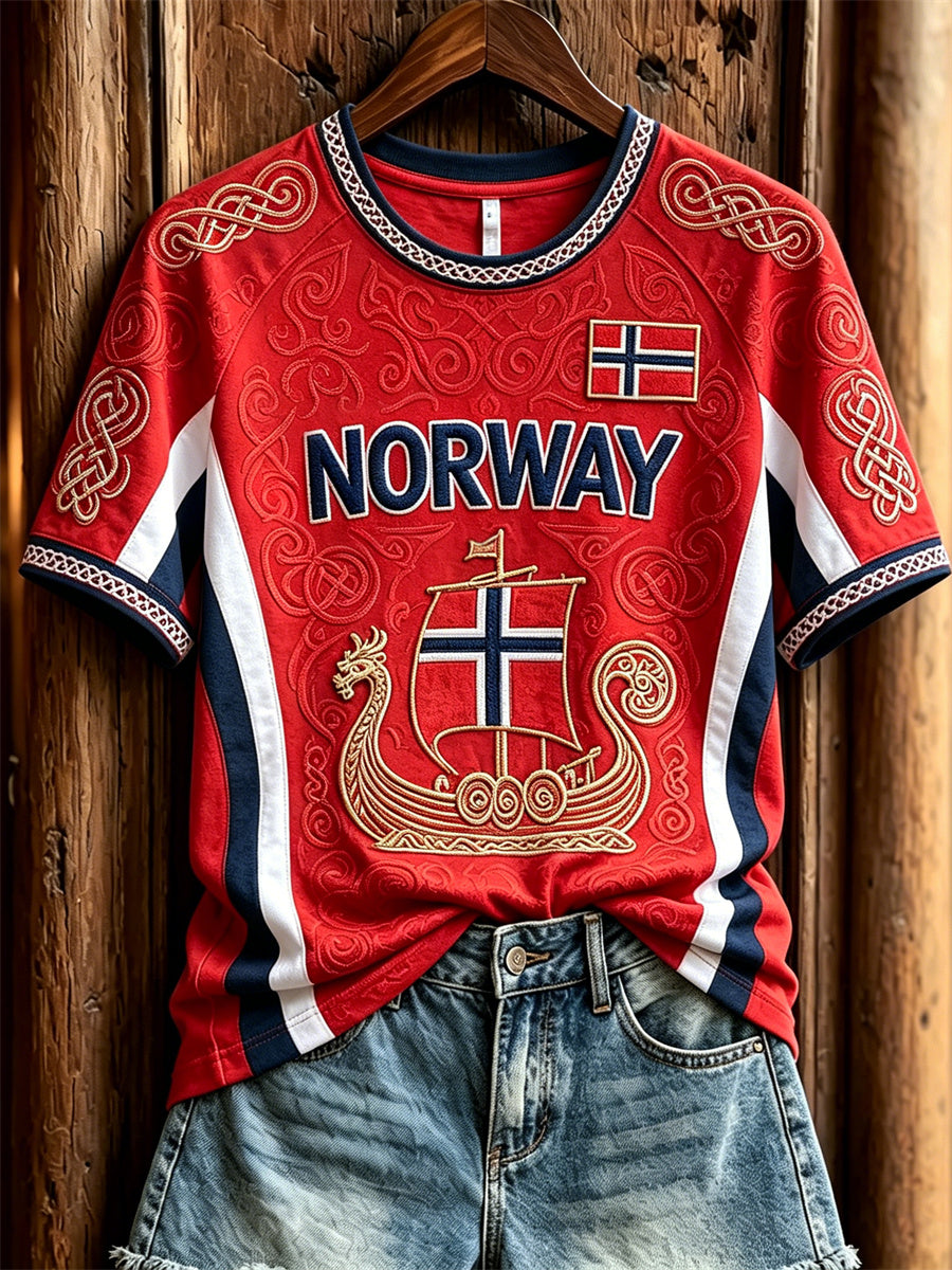 Women's Norway Viking Ship Celtic Knot Flag Print short sleeves t-shirt