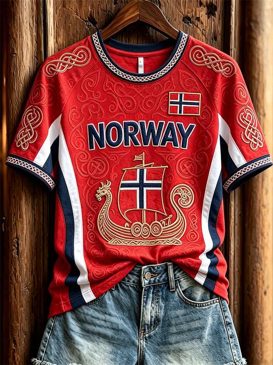 Women's Norway Viking Ship Celtic Knot Flag Print short sleeves t-shirt