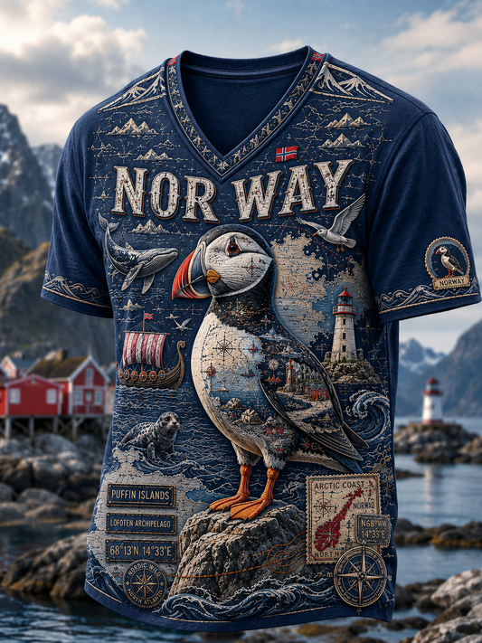 Men's Norwegian Animal Map V-Neck T-Shirt
