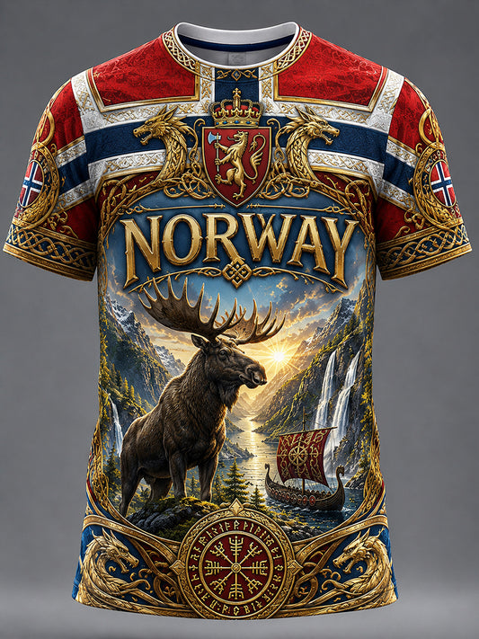 Retro Norwegian Animal Nordic Art Print Casual T-Shirt