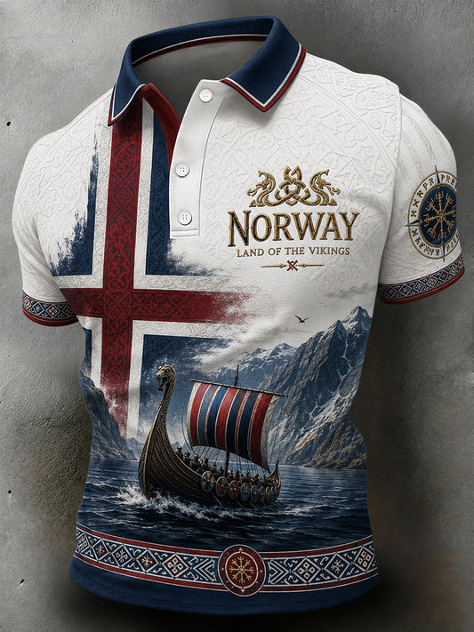 Retro Nordic Viking-Style Graphic Casual Polo Shirt
