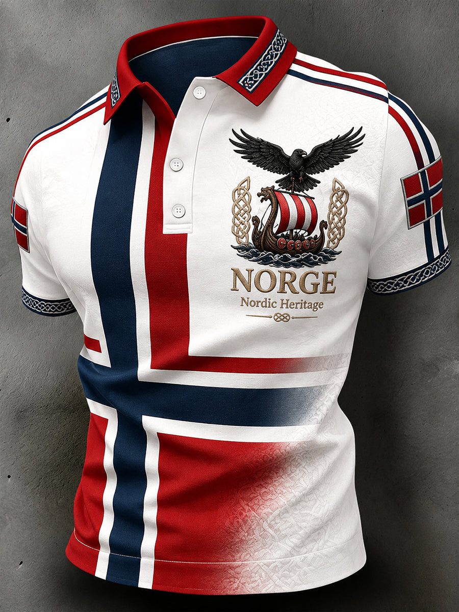 Retro Nordic Viking-Style Graphic Casual Polo Shirt