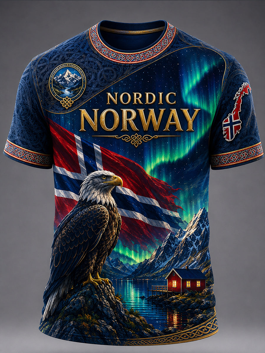 Retro Norwegian Animal Nordic Art Print Casual T-Shirt