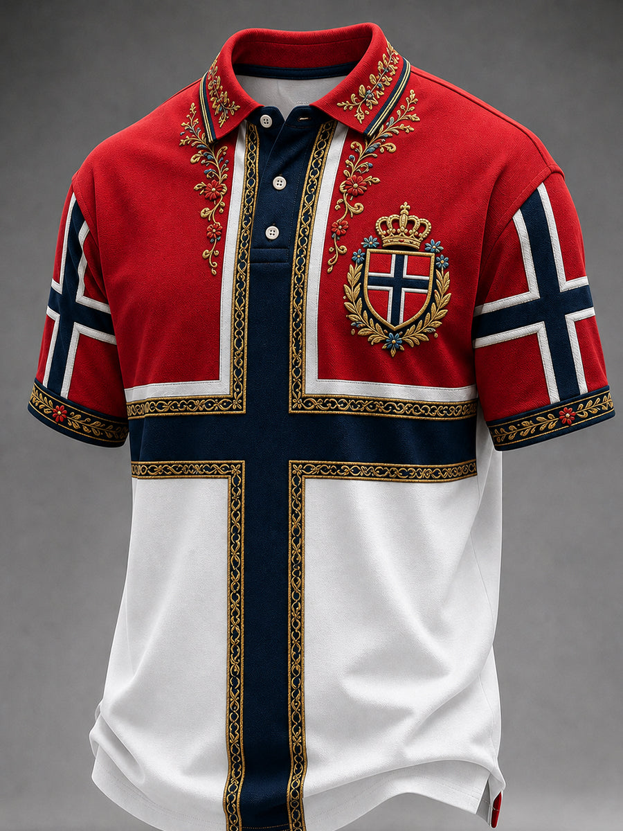 Retro Nordic Viking-Style Graphic Casual Polo Shirt