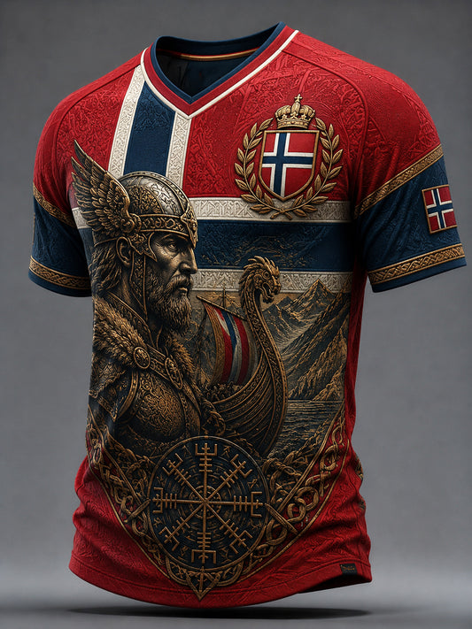 Retro Norwegian Viking Warrior Art V-Neck T-Shirt