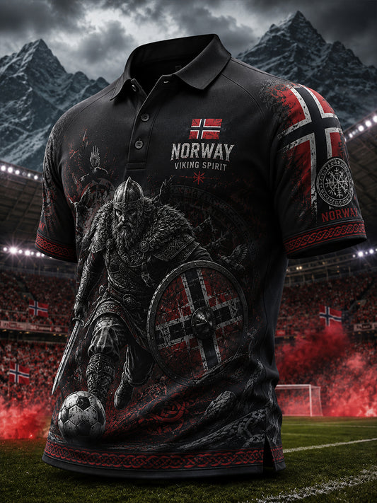 Men's Short-Sleeve Polo Shirt With Viking Warrior And Soccer-Themed Print