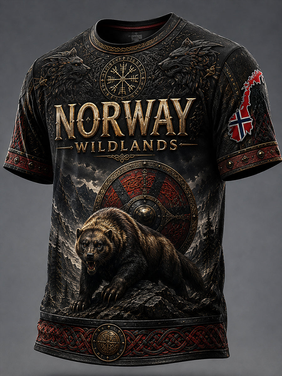 Retro Norwegian Animal Nordic Art Print Casual T-Shirt
