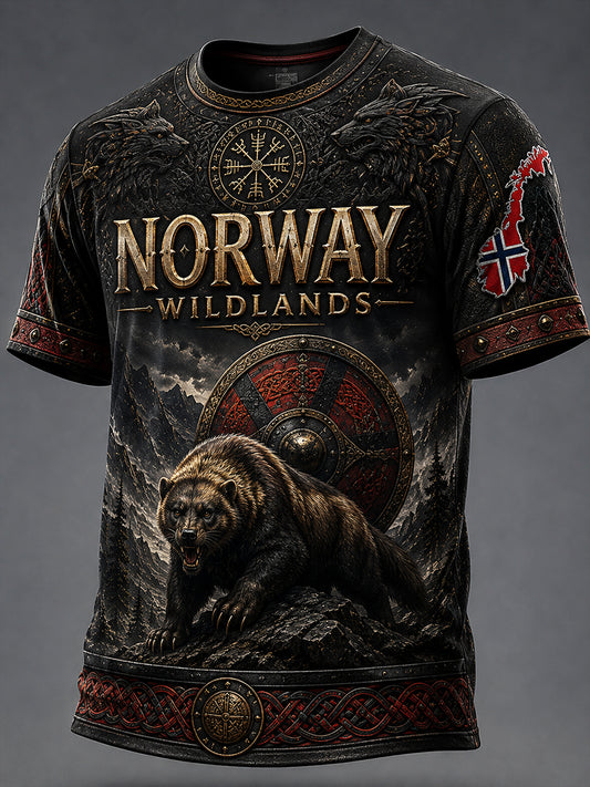 Retro Norwegian Animal Nordic Art Print Casual T-Shirt