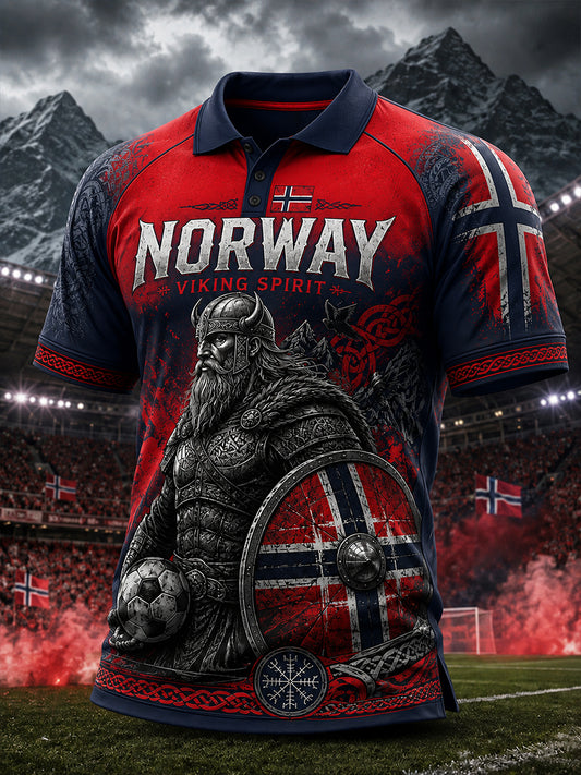Men's Short-Sleeve Polo Shirt With Viking Warrior And Soccer-Themed Print