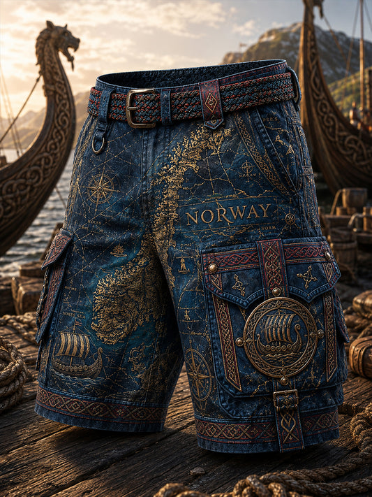 Casual Shorts with Vintage Norwegian VikingScandinavian Folk Art Print