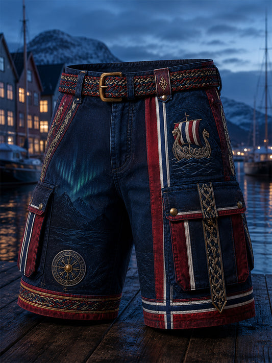 Casual Shorts with Vintage Norwegian VikingScandinavian Folk Art Print