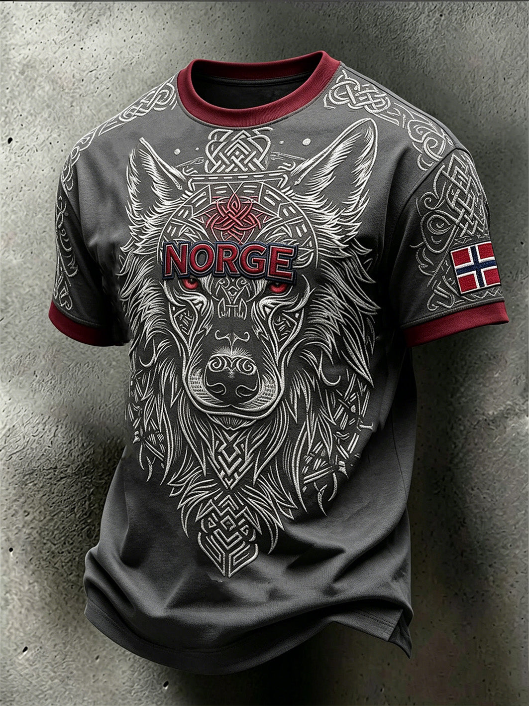 Men's retro Norwegian Viking animal pattern printed casual short sleeves T-shirt