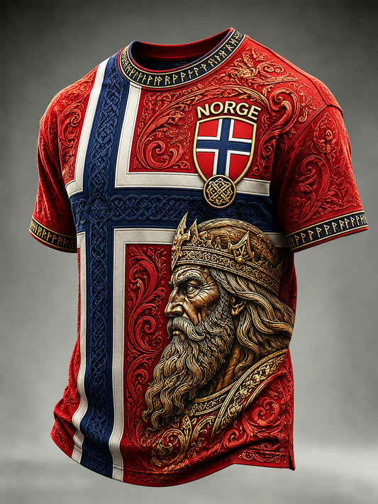 Casual T-Shirt With Vintage Norwegian Viking Scandinavian Folk Art Print