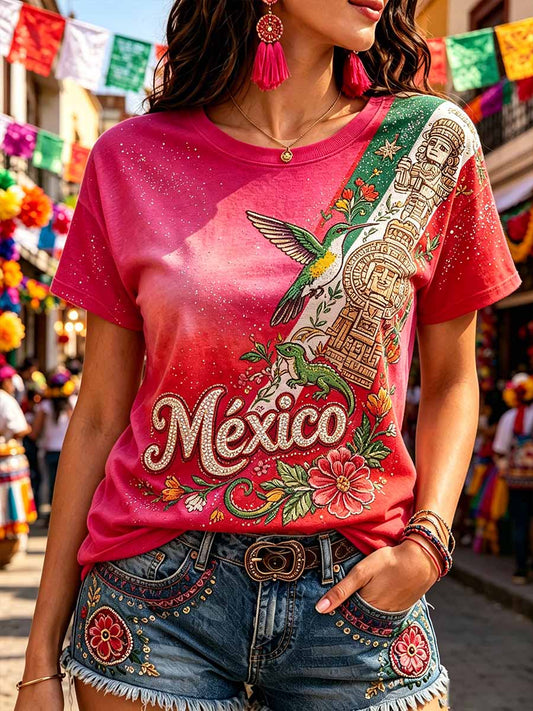 Women's Fashion Mexican Pattern Print T-Shirt