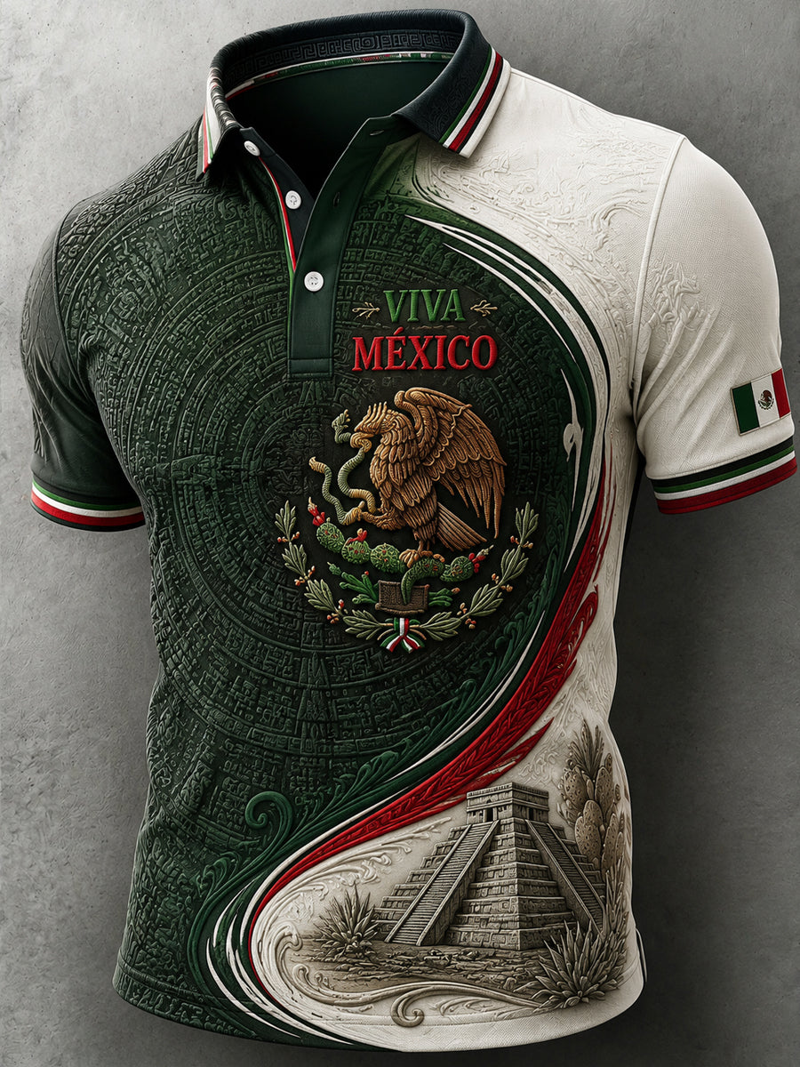 Men’s Mexican Independence Day Printed Casual Short-Sleeve Polo Shirt