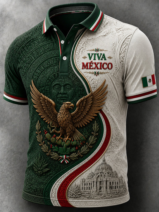 Men’s Mexican Independence Day Printed Casual Short-Sleeve Polo Shirt