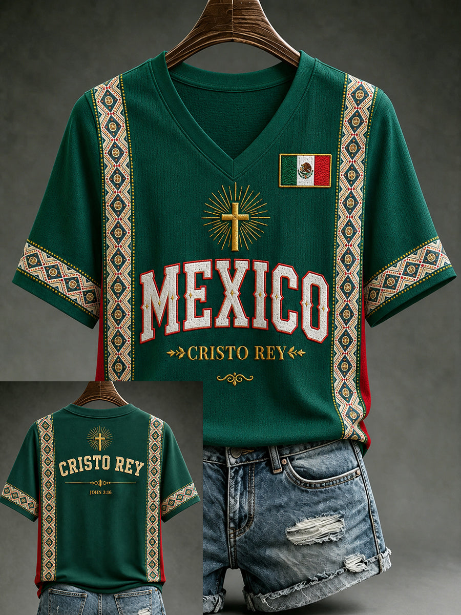 Women's Mexico Lover Art V-neck Short Sleeve T-shirt