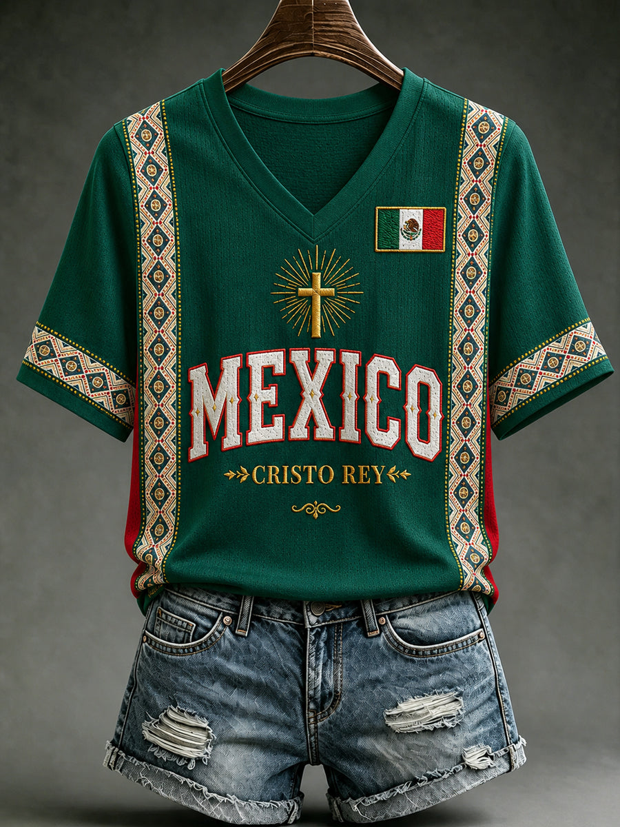 Women's Mexico Lover Art V-neck Short Sleeve T-shirt