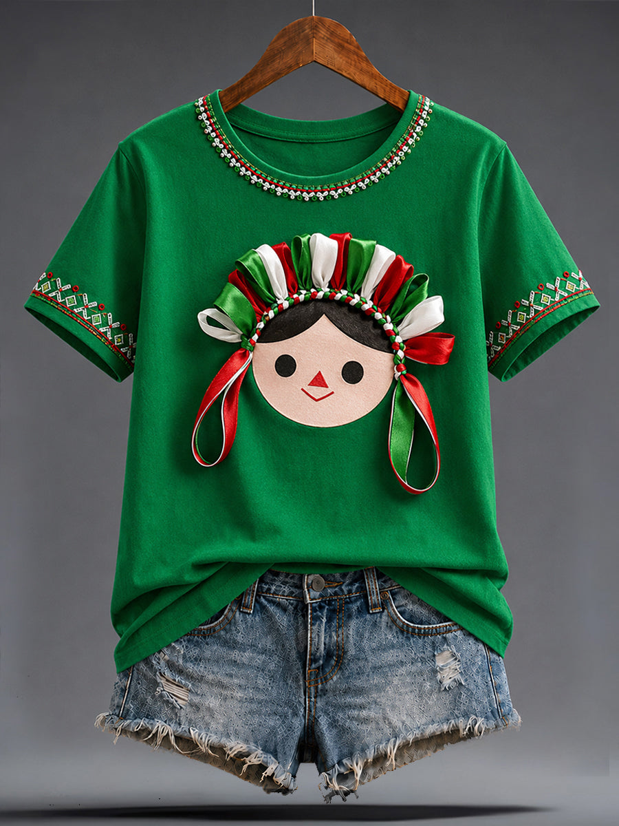 Women's Mexico Guelaguetza Lele Doll Art Printed T-shirt