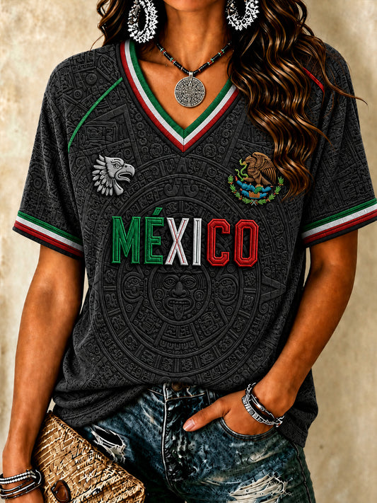 Women's Mexico Lover Art V-neck Short Sleeve T-shirt