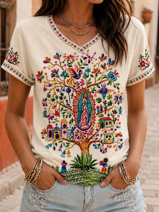Women's Mexico Assumption of Mary Art Printed T-shirt