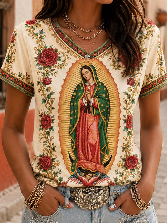 Women's Mexico Assumption of Mary Art Printed T-shirt