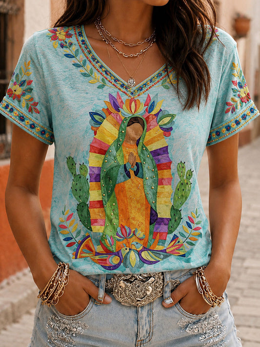 Women's Mexico Assumption of Mary Art Printed T-shirt
