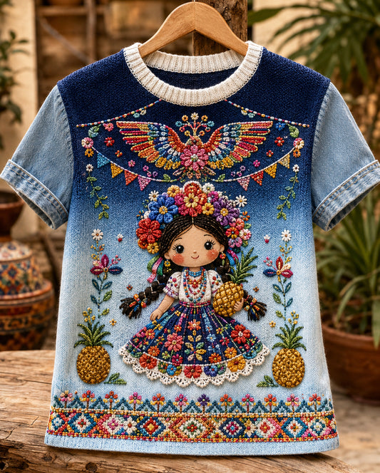 Women's Mexican Gala Gaycha Festival Cultural Elements Art Print Top