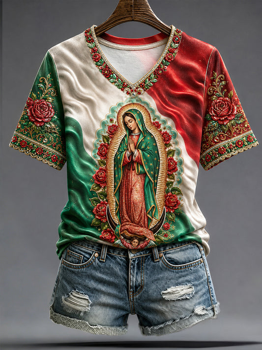 Women's Mexico Assumption of Mary Art Printed T-shirt