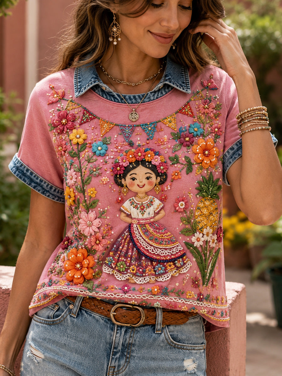 Women's Mexican Gala Gacha Festival Commemorative Art Print Top