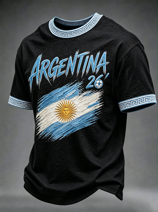 Men's Argentina Football Fan Round Neck Short Sleeves T-shirt