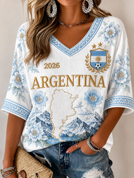 Women's Argentina Football Print Casual T-shirt