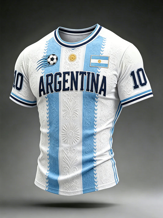 Men's Argentina Football Inspired Pattern Print Short Sleeves T-shirt