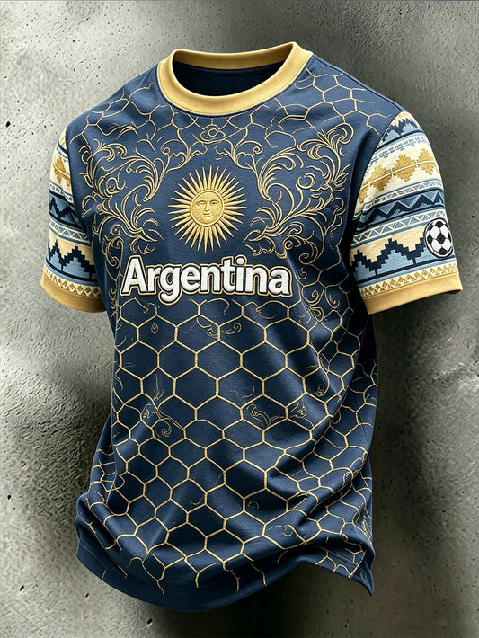 Men's Color Combination Design Football Element Pattern Print T-shirt