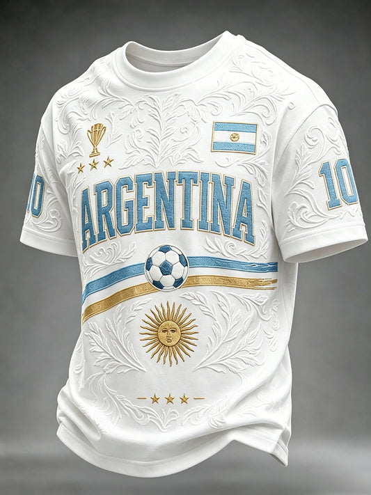Men's Argentina Football Inspired Print Round Neck Short Sleeves T-shirt