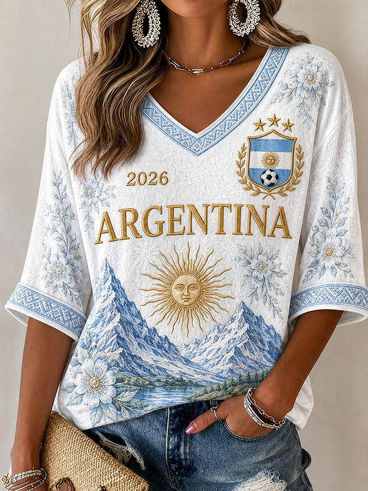 Women's Argentina Football Print Casual T-shirt