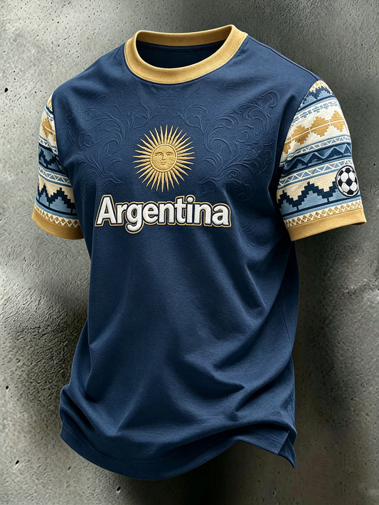Men's Color Combination Design Football Element Pattern Print T-shirt