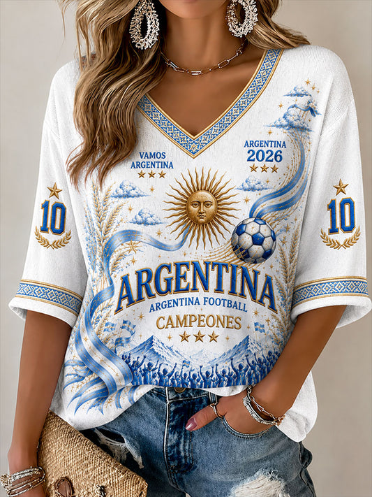 Women's 2026 Argentina Football Style Waffle T-shirt