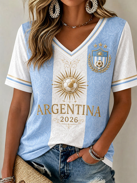 Women's Gift For Football Fans Print Casual V-Neck Tee