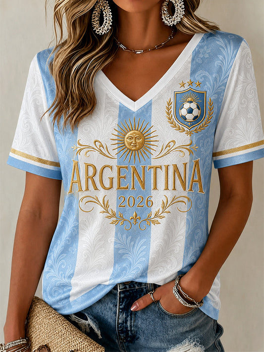 Women's Gift For Football Fans Print Casual V-Neck Tee