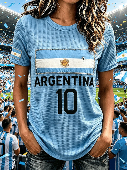 Women's Argentina Football Waffle Fabric Short-sleeved T-shirt