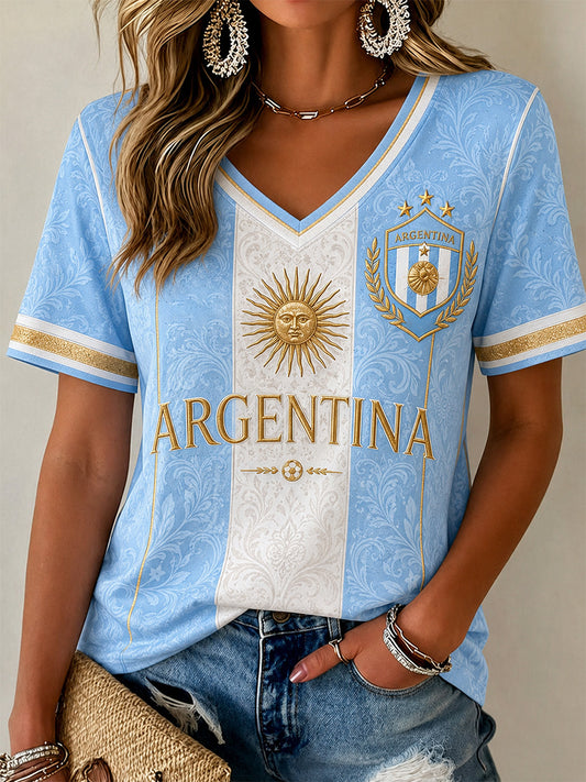 Women's Gift For Football Fans Print Casual V-Neck Tee