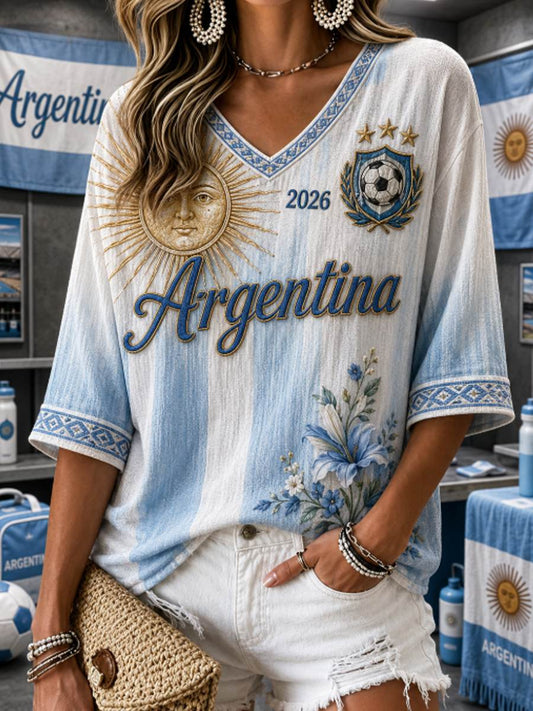 Women's Mid-length Sleeves V-Neck T-Shirt
