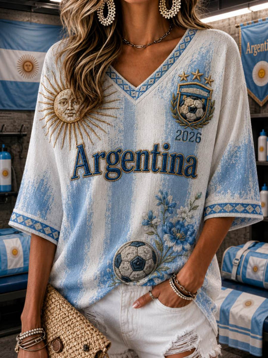 Women's Mid-length Sleeves V-Neck T-Shirt