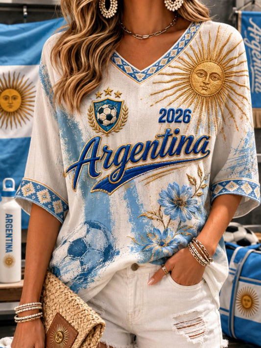Women's Mid-length Sleeves V-Neck T-Shirt